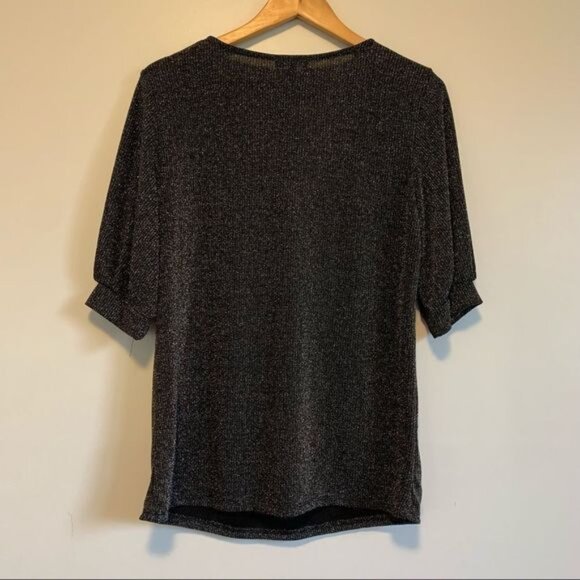 New with tag black shimmery v neckline women top with half sleeves size large - Picture 5 of 8